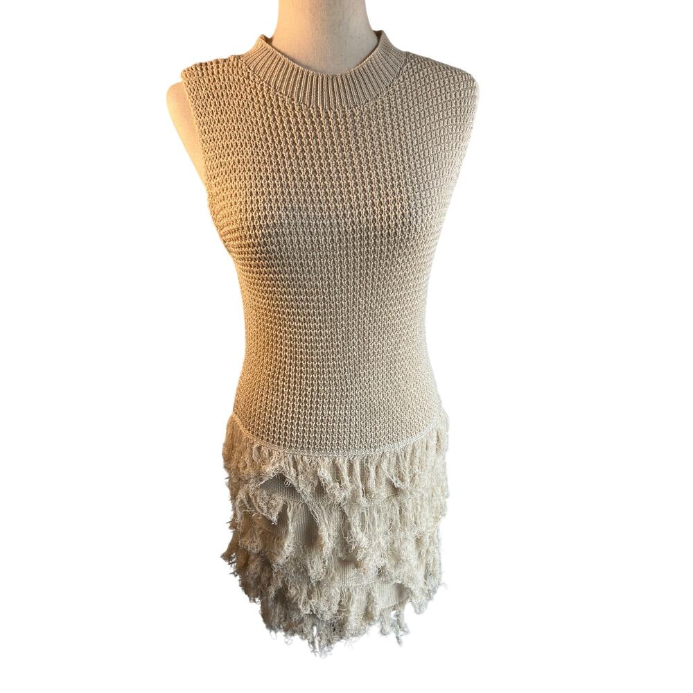 Womens Beige Fringe Tank Top Size S